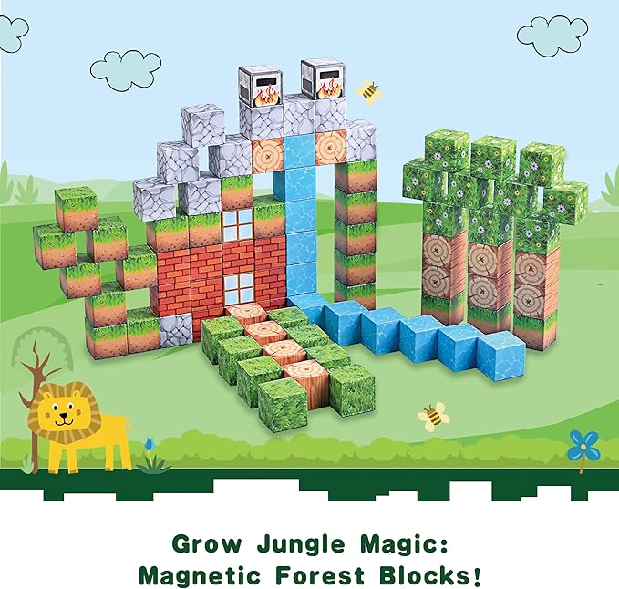119PCS 1 in Big Size Magnetic Building Blocks Set Magnetic Tiles Kids Build Cubes STEM Game Toys Build Forest World Set Christmas Birthday Gifts for Boys &amp Girls Age 3 4 5 6 7 8 9 10+