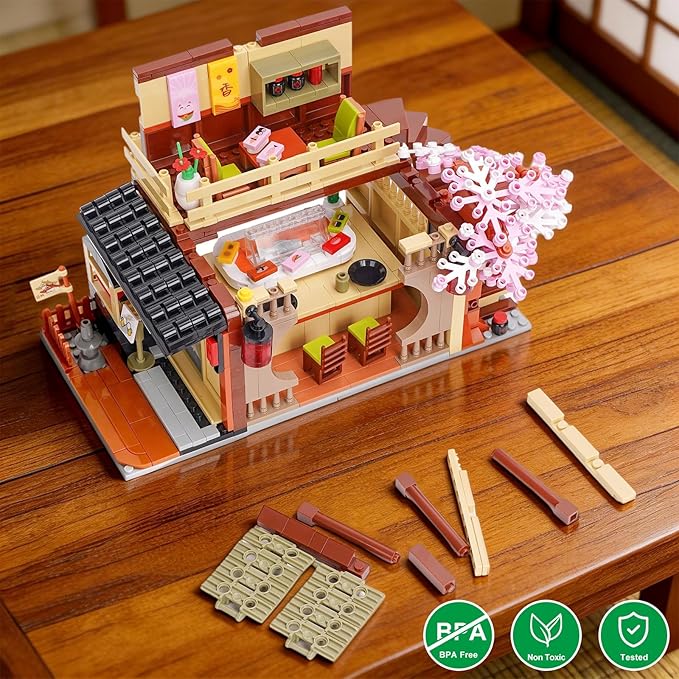 Toy Building Block Japanese Sushi Shop Model Kit Compatible with Regular Size Brick Creative Construction Shop House City View Birthday Gift for Adult Children Kids Boys Girls 8+ 763 PCS