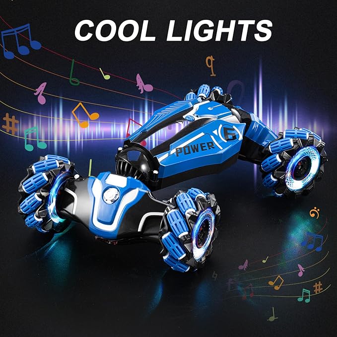 RC Stunt Car 2.4GHz 4WD Drive Remote Controlled Gesture Sensor Toy Car Hand Remote Control car with 360° Flipping Light and Music Children's Toys for Boys and Girls Aged 5-13
