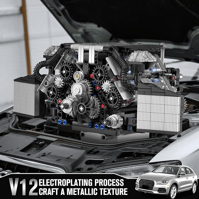Mould King 10230 W12 Engine Building Block Set MOC Mini Transmission Engine Model Toy for Adults 14+ V8 Engine Series for Display Collection(871 PCS)