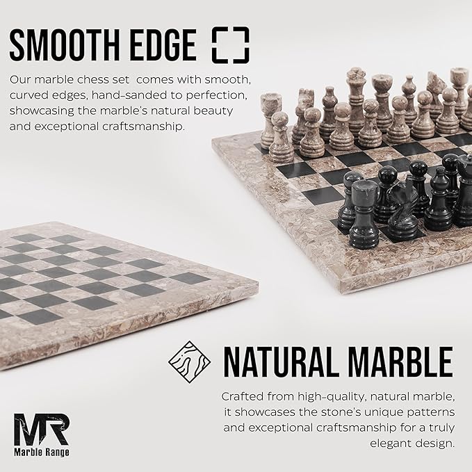 Marble Chess Set for Adults 10 Handmade Oceanic &amp Black Board Game with 32 Chess Pieces 2 Extra Queens &amp Storage Box Luxury Travel Game Elegant for Home Decor