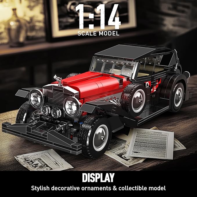 Mould King 10114 Classic Cars Building Kits MOC Vintage Car Model Building Blocks Set Gift for Age 14+/Adult Collections Enthusiasts(1308+ Pieces Static Version)