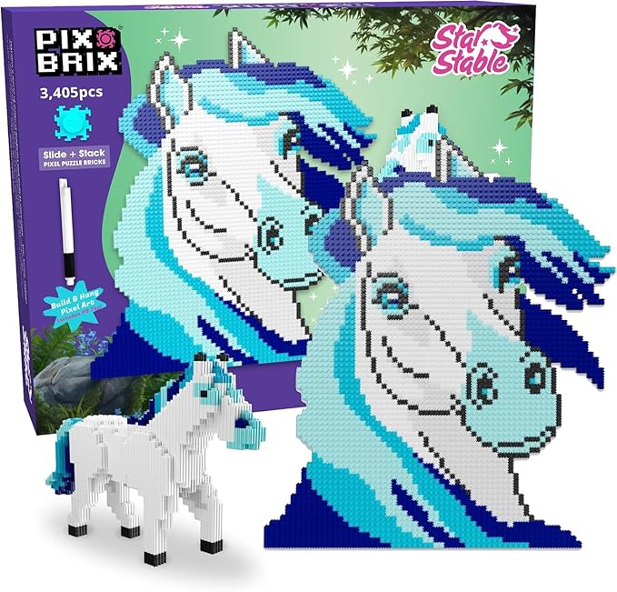 Pix Brix Pixel Art Puzzle Bricks - Star Stable’s Starshine 3405 Pieces - Interlocking Building Bricks Pixelate Your Favorite Horse in 2D or 3D Version - Stem Toys Ages 6 Plus