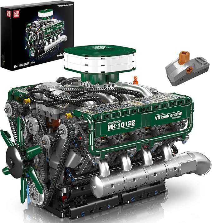 Mould King Tank V8 Engine Building Sets V8 Model Engine Kit for Adults Engine Scale Model with Motor 10182 STEM DIY Building Kits That Works Blocks Toys for Aged 14+ (2250 Pieces)