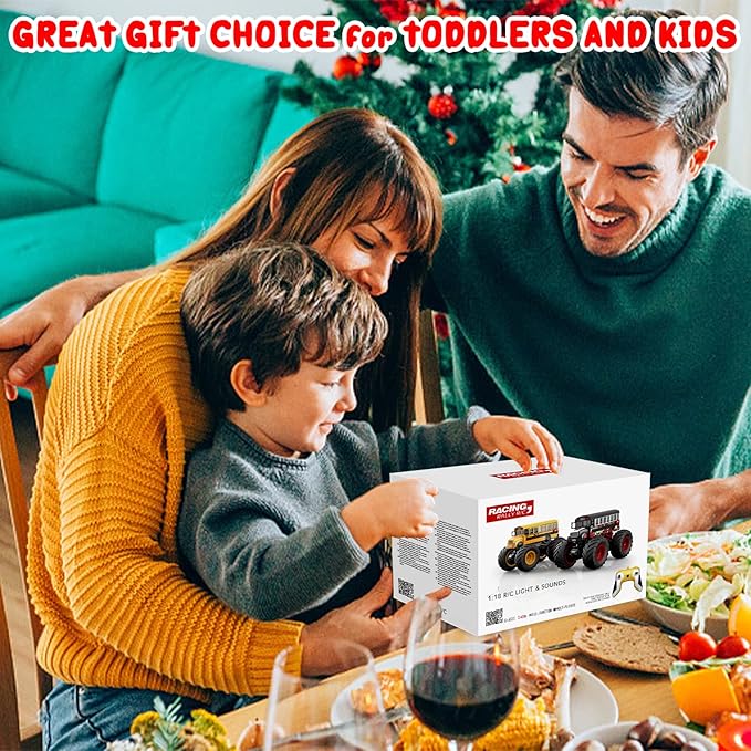Remote Control Car RC Fire Truck for Kids RC Monster Truck Toy 2.4GHz 1:18 Scale Model Vehicle with LED Lights Sounds Racing Sport Toy Car for Adults Boys Girls Kids Gift 2Pcs Batteries