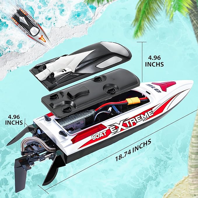 BEZGAR RC Boat 18 inch Big Brushless Remote Control Boat for Adults and Kids 55 KPH Large Fast RC Speed Boats with 2500mAh Battery Ideal Waterproof Toy Boats for Lakes - HJ816 Gray