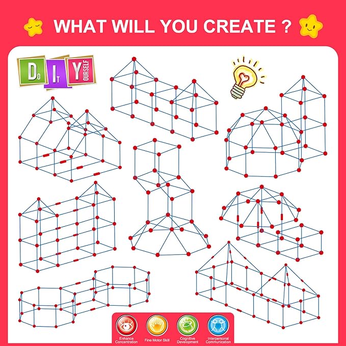 Fort Building Kit for KidsSTEM Construction Toys Christmas &amp Birthday Gift for 4 5 6 7 8 9 10 11 12 Years Old Boys and GirlsUltimate Creative Set for Indoor &amp Outdoors Activity140 PcsOrig