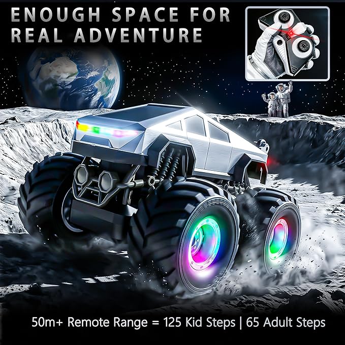 BEZGAR Cyber Truck Toy - 2.4GHz 1:20 4WD Remote Control Car for Boys 8-12 with Colorful Lights 360° Rotation - RC Car Toy for Boys Girls Age 6 7 8 9 10 Years Old Birthday Gifts(Silver)