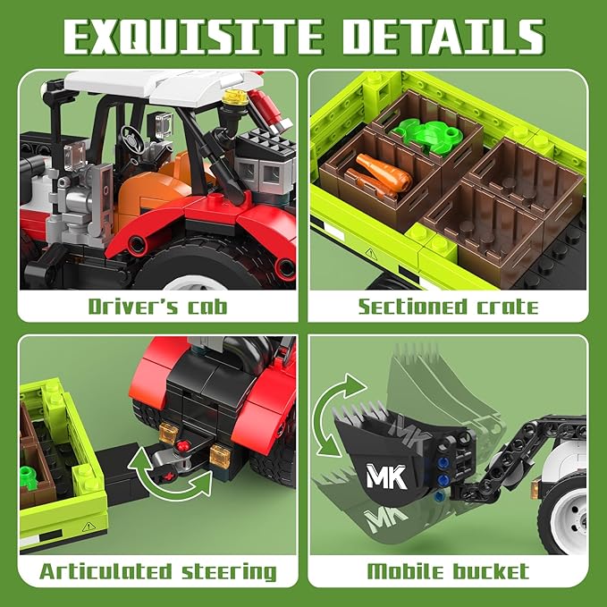 Mould King 24093 Farm Wheel Loader Building Sets 504+ Pieces Mini World City Series Construction Sets Farm Toys for Boy Age 8+