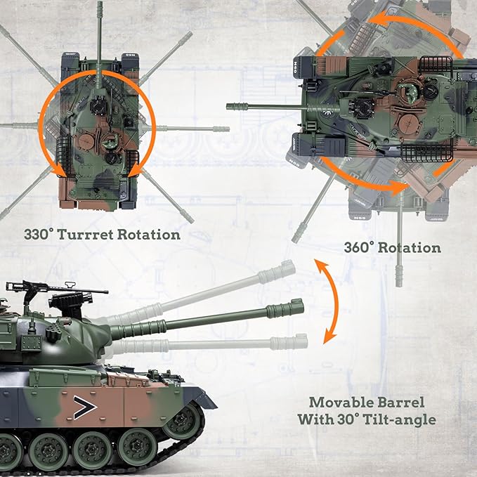 1:18 RC Tank 2.4Ghz US M60 Remote Control Tank Model Toys 15 Channel Battle Military Toy with Smoke Light Sound Volume Switch Army Toy for Adult and Kid