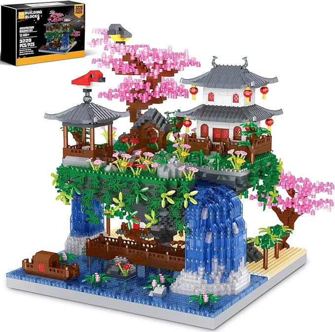 Kitoyz Cherry Blossom Bonsai Tree Building Set Chinese Architecture of Peach Blossom Micro Mini Building Blocks Set Japanese Sakura Tree House Building Kit for Kids Adults (3220 PCS)