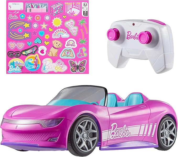 Hot Wheels Barbie RC Toy Car Remote-Control Pink Convertible Can Hold 2 Barbie Fashion Dolls &amp Trunk Opens for Storage Sticker Sheet for Customizing