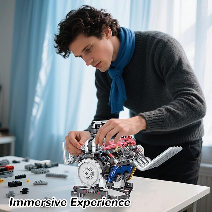 Mini V8 Engine Kit that Runs Building Set Technic Model with Motor Light &amp APP Control Mechanic Engineering Collectible for Adults Boys 14 Years &amp Up