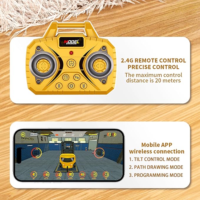 Mini RC Forklift Toy 3 in 1 Remote Control Forklift Trailer 10 Channel Mini Forklift Remote Control with Liftable Fork &amp Hook 1/64 Desktop RC Construction Vehicles for Adults Kids Boy Gift