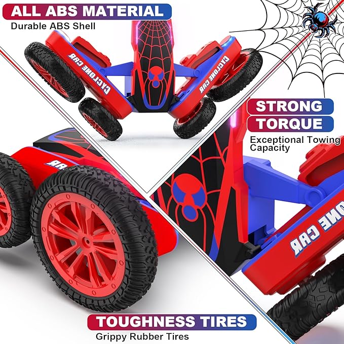 Spider Remote Control Car for Kids - 2.4Ghz Fast RC Stunt Cars 360° Rotating 4WD RC Crawler with Lights Rechargeable Car Toy for Boys Ages 6 7 8 9 10 Birthday Black&ampRed