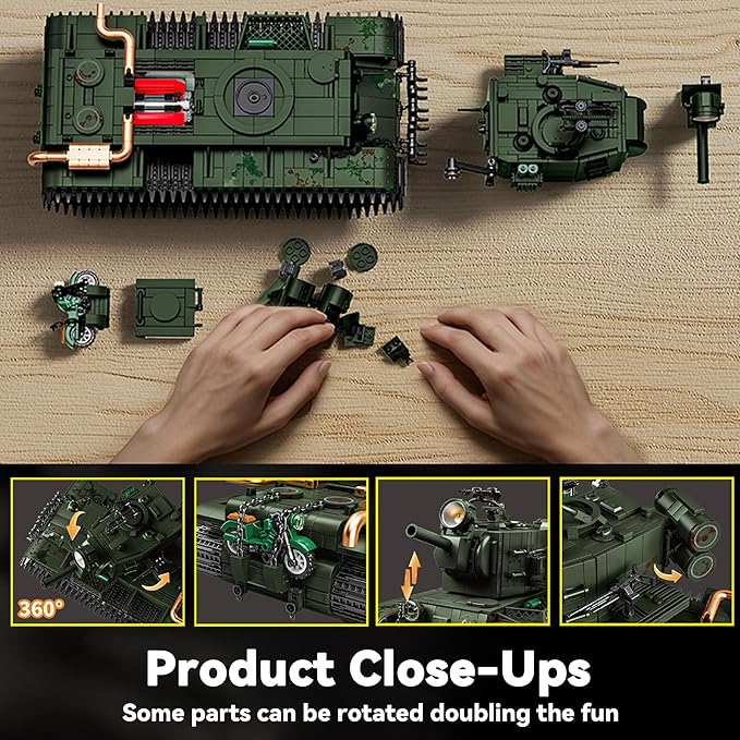 WW2 Army Tank Building Set KV-2 Heavy Military Vehicles Collectible KV2 Model for Boys &amp Adults