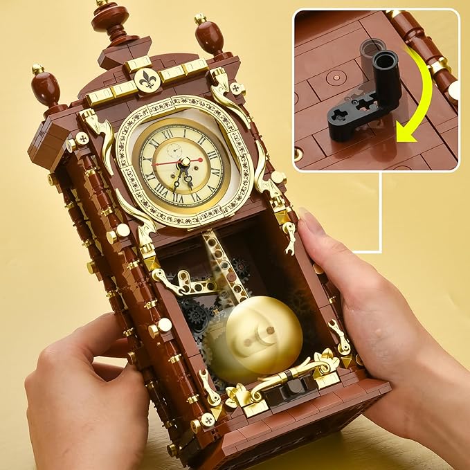 Retro Clock Building Set for AdultsVintage Pendulum Clock Model with Rotating GearsHome Decor Mechanical Building Blocks Toys Gift for Boys and Girls 8+ (751 Pieces)
