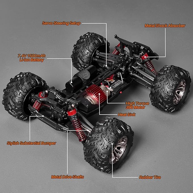 SIMREX 1/16 Scale Hobby RC Car 36 KPH High-Speed 4WD RC Truck 2.4 GHz Remote Control Car All-Terrain Electric Vehicle 4X4 Remote Contral Moster Truck for Kids and Adults