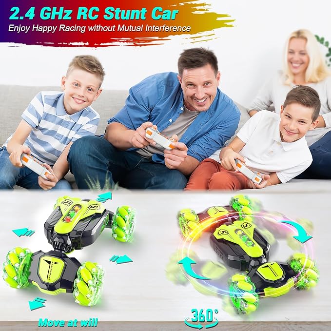 Gesture Sensing Remote Control Stunt Car - Boys Toys Age 6-8-12 4WD Hand Controlled RC Twist Car with Light &amp Music Cool Birthday Presents and Ideas Gifts for Kids Age 3 4 5 6 7 9 10 11 12 Years