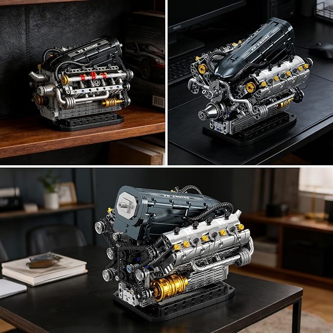 Reobrix V6 Engine Building Block Sets for Adults 33013 Mechanical Building Toy V6 Engine Model Kit Technic Engine Gift for Adults Art Decor for Home Office (1268PCS)