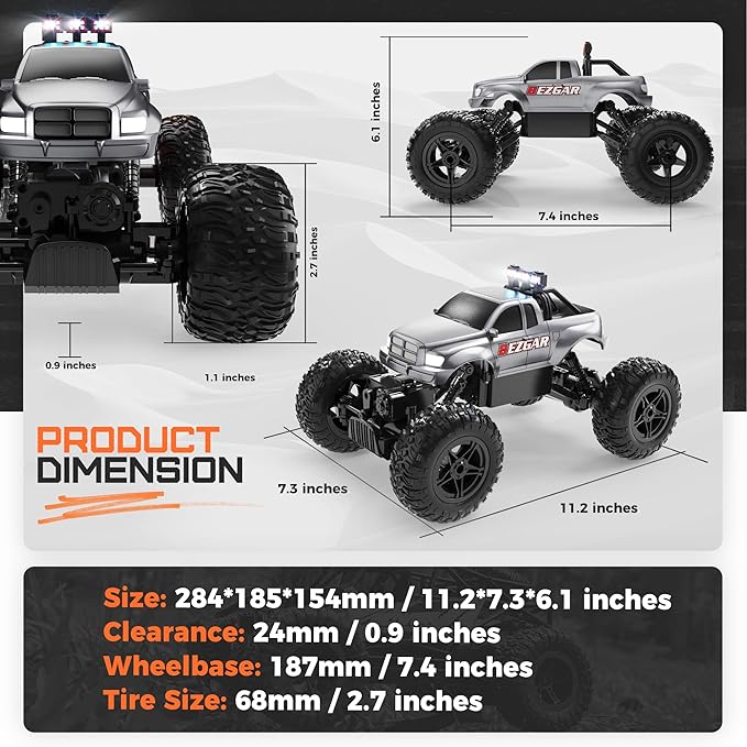 BEZGAR Remote Control Monster Trucks for Boys Age 4-7 - 1:14 All Terrain Rc Truck for Kids with Rechargeable Battery 2.4GHz Remote Control Cars for 8-12 Year Old Boys Girls Monster Trucks Toys