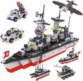 1296 Pieces City Police Set Aircraft Carrier Blocks Set 6 in 1 Military Warship Battleship Building kit with Airplane Boat Cop Car Tank Creative Roleplay Ship Gift Toys for Kids Boys 6-12 Years