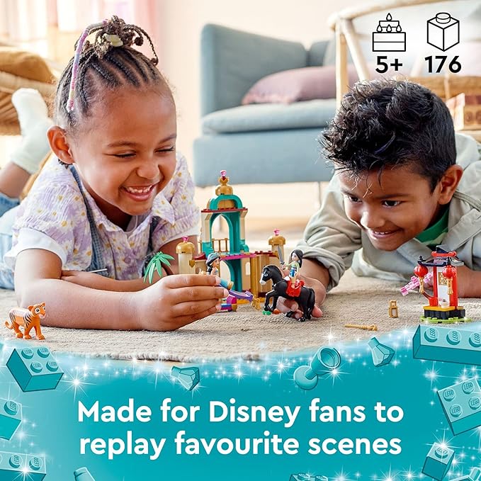 LEGO Disney Princess Jasmine and Mulan Adventure 43208 Palace Set Aladdin &amp Mulan Buildable Toy with Horse and Tiger Figures Gifts for Kids Girls &amp Boys