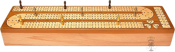 PALM ROYAL HANDICRAFTS 3 Track Continuous Cribbage Wooden Cribbage Board Made with Maple Wood/Teak Wood and Storage Available for pegs and Cards Christmas Gift