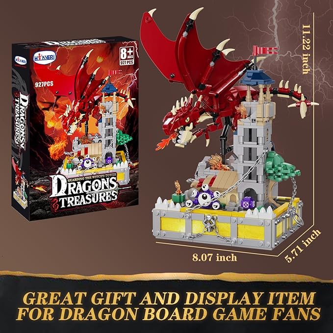 WINNER SPACE Medieval Dragons Castle Building Sets Guarding Dice Tower Kits Red Dragon Medieval Castle Sets Toys for Ages 8-13 Dragon Model Decor Idea Gifts for Boys Kids Adult Fans (927 Pcs)