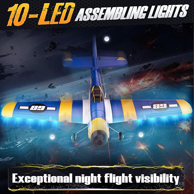 BEZGAR HQ089 RC Plane Drones for Kids 6-axis Gyro Remote Control Airplane RC Helicopter Easy Control for Beginners Toys with Colorful LED Navigation Lights