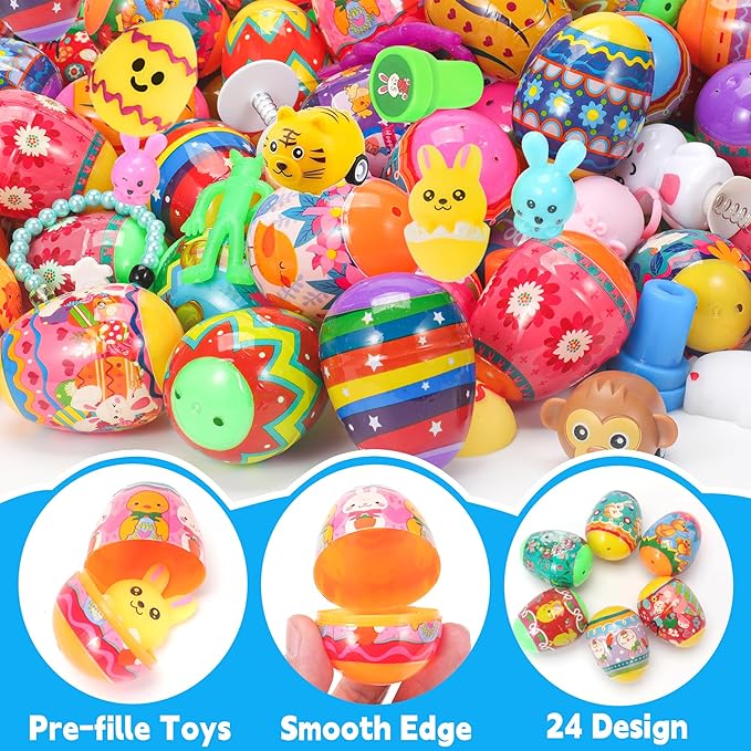 100PCS Unique &amp Colorful Prefilled Easter Eggs with Novelty Toys Filling Treats Easter Eggs Hunt Basket Stuffers Fillers Theme Party Favor Classroom Prize