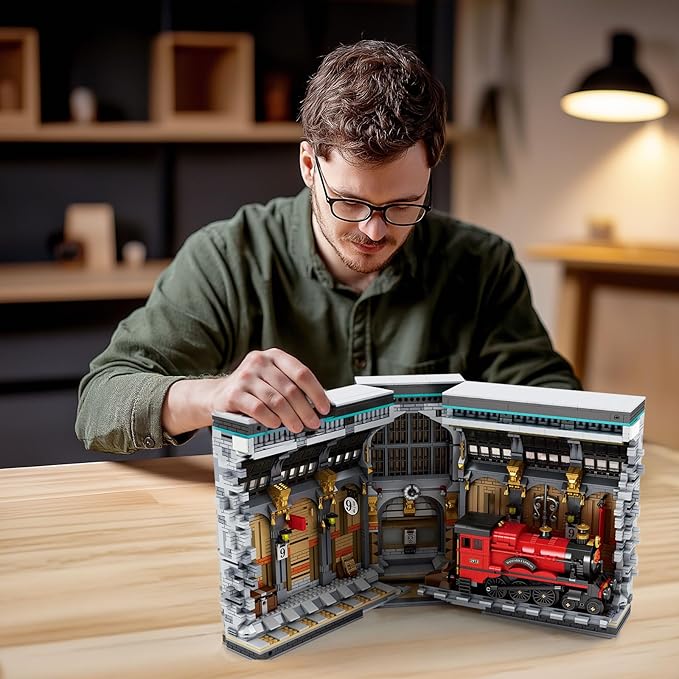 Reobrix Magic Train Booknook Building Set with Lights Creative Bookends Building Kit 66031 Bookshelf Home Decor 2795 PCS Book Nook Model Toy Kit Gift for Teens 14+ and Adults