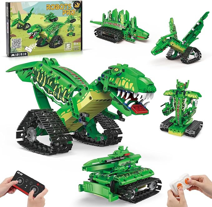 5 in 1 Dinosaur Toy for 6-12 Years Old Kids Boys Robot Dino Building Set with APP &amp 2.4GHz Remote Control Science Programmable Building Block Dinosaur Kit Birthday Gifts for Age 6 7 8 9 10 11 12