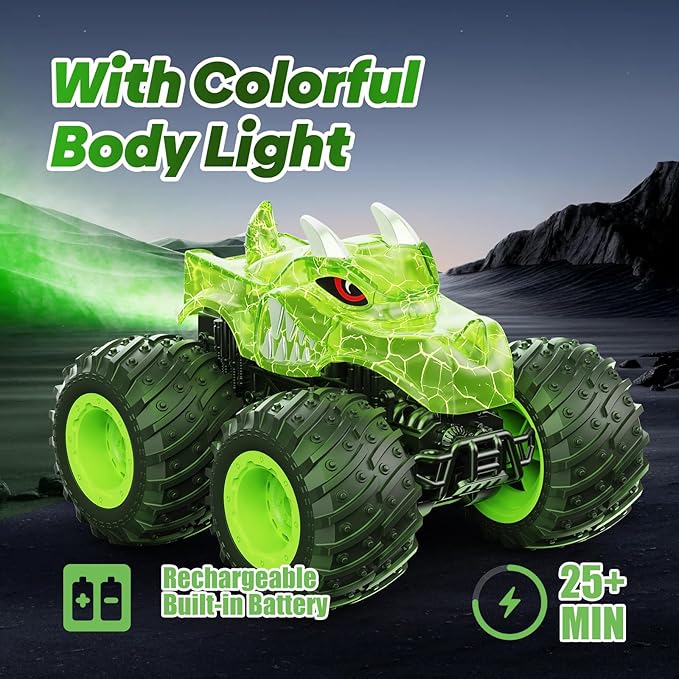 BAODLON RC Monster Trucks Toys for 3 4 5 6 7 8 Years Old Boys Kids 2.4GHz Remote Control Monster Car All Terrain RC Truck Off Road with Spray &amp Light Rechargeable Battery Christmas Birthday Gi