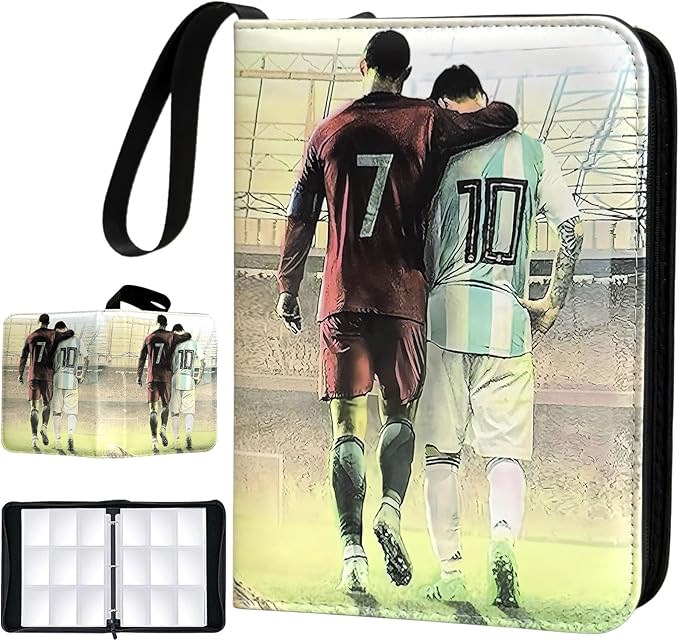 Soccer Card Binder - 900 Capacity 9-Pocket Trading Card Album 3 Ring Card Holder Binder Waterproof PU Leather Zip Closure Perfect Christmas Birthday Gift for Kids &amp Collectors