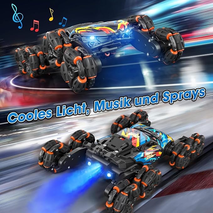 8WD Gesture Sensing Road Stunt Car Remote Control Cars with LED Light Music and Spray Drift RC Car Toys Gifts for 6-12 Years Old Boys Girls