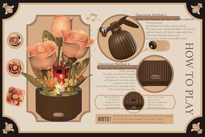 Electric Flower Bouquet Building Set 255PCS – Motorized Blooming Roses Flowers Botanical Kit DIY Bonsai Style Bouquet of Flowers – Unique STEM Gift for Kids&ampAdults Room &amp Desk Decor