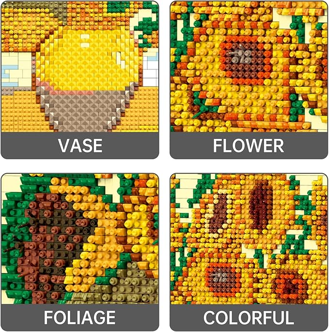 HJPLPXH Pixel Sunflower Painting Frame Art Crafts for Home Office Decor Micro Mini Building Block Art Model Ideals Gifts for Boys Girls Adults (3504PCS)