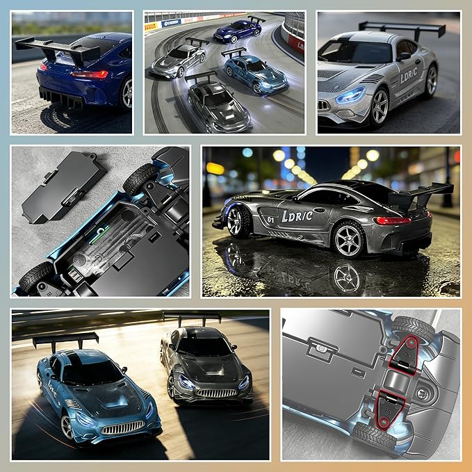 LDRC LD4301 1:43 Scale RC Drift Mini Car 2.4G Remote Control Car with Alloy Shell Built-in Gyroscope Mini Desktop Racing Vehicle for Indoor/Outdoor Play (Grey)
