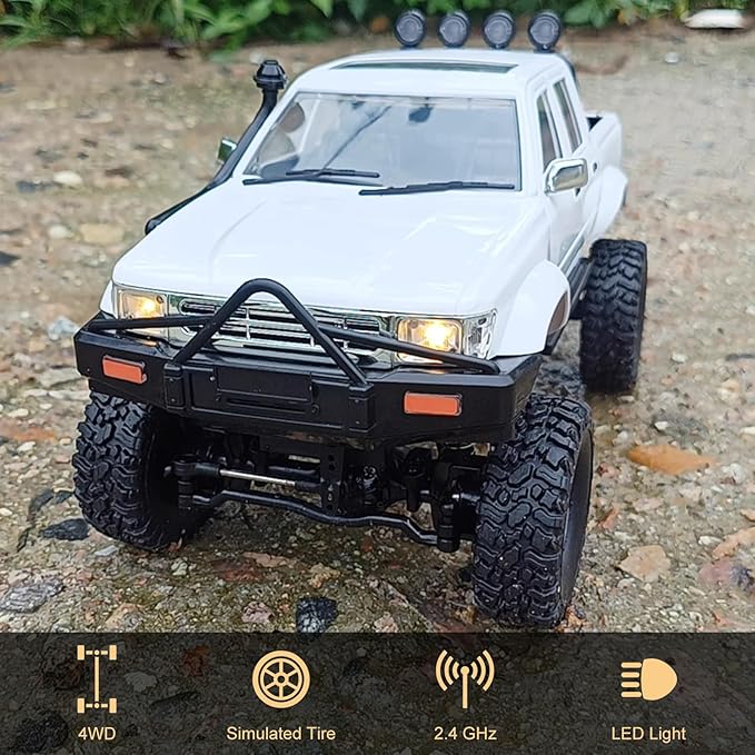 RC Rock Crawler WPL C64-1 RC Truck 1:16 Scale 2.4GHz Remote Control Truck 4WD All Terrain Off-Road RC Crawler with LED Lights and 2 Rechargeble Batteries for Adults (Blue)
