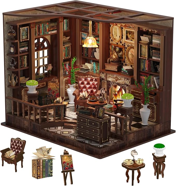 Book Nooks for Adults DIY Miniature Dollhouse Book Nook Kit Model Kits Craft Kits for Adults 3D Wooden Puzzle Book Nook Craft Bookshelf Decor Adult Craft Kits Gift with Led Light