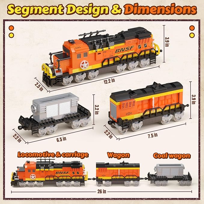 City Train Building Set Stem Trains Building Toy for Boys Girls Ages 6-14 BNSF Freight Trains Model for Kids and Adult Stem Locomotive Train Building Blocks Christmas Birthday Gifts 635 PCS