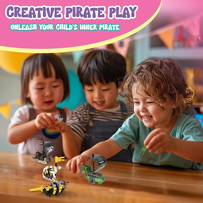 Forest &amp Twelfth Building Block Pirate Ship Toy Set Toy Building Sets for Boys and Girls Fun Build a Boat Set to Promote Creative Thinking Great as Pirate Party Favors Birthday Gifts (Set of 12