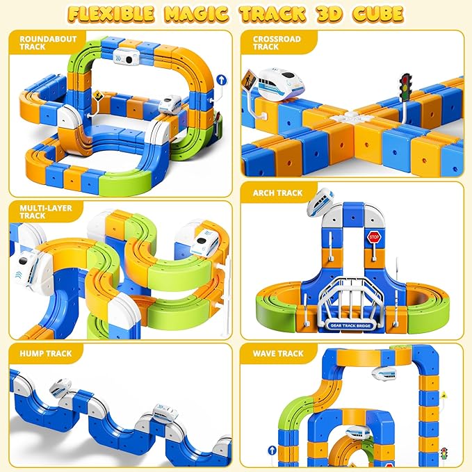 Electric Train Set for Kids 4 5 6 7 8 225PCS(80 Tracks +2Trains) 3D Infinity Flexible Anti-Gravity Race Track STEM DIY Railroad Building Toy Birthday Gifts for Boys &amp Girls Ages 3 4 5 6 7 8
