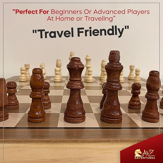 Magnetic Chess Set with Checkers - 15 (2 in 1) Folding Wooden Chess Sets for Adults &amp Kids with 2 Extra Queens | Travel Chess Board Game Set with Chess Pieces Storage Slots Luxury Gift with Stor