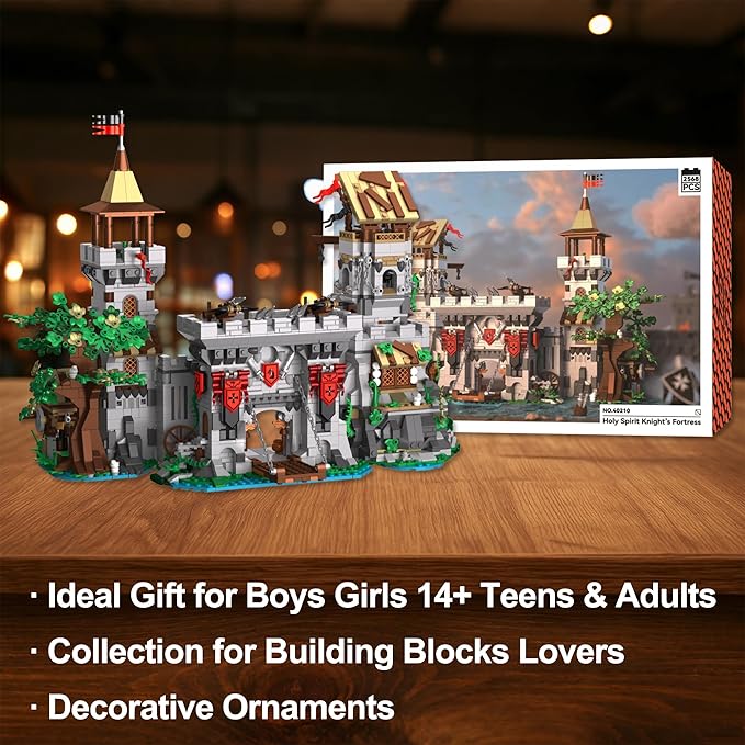 Medieval Castle Building Blocks for Adults Toy Buildings Set 2 in 1 Folding Model Kits for Teens Boy Girl 14+ Home Office Decor Birthday Knight's Fortress 2568PCS