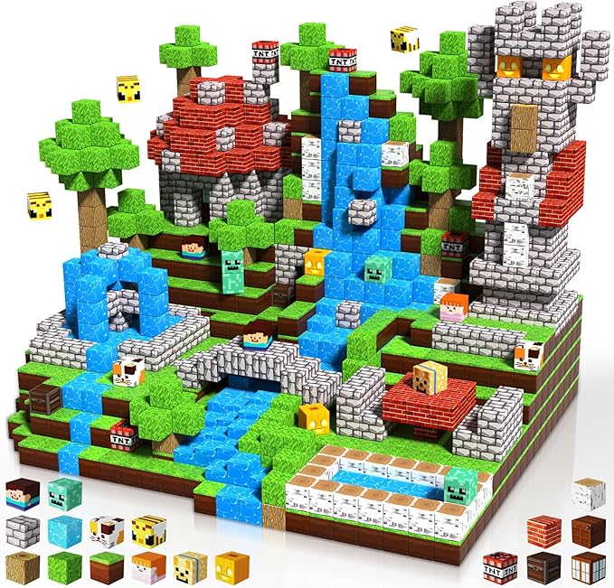 150PCS Magnetic Blocks - Magnetic Building Blocks Magnet Cubes Toys Stacking Build Forest World Set STEM Montessori Sensory Toys for Kids Boys Girls Ages 3 4 5 6 7 8 9 10 Easter Birthday Gifts