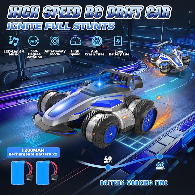 High Speed Remote Control Car Rc Drift 25KM/H 360° Rotating 2.4 GHz 4WD RC Cars for Boys Girls Adults RC Stunt Car with Lights &amp Music Wheelie Toy Car for Kids 4-8 8-16 Christmas Birthday Gift