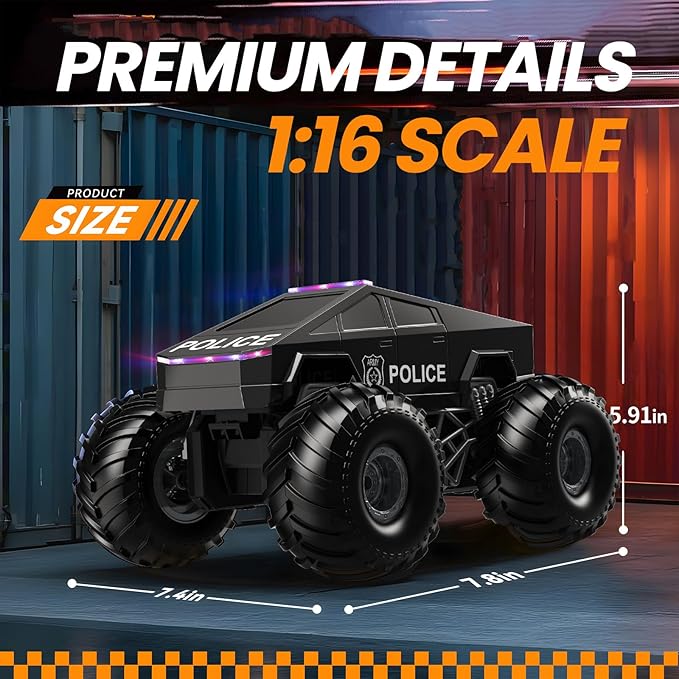 Remote Control Car Cyber RC Truck Toy 1:16 2.4GHz 4WD Off-Road Amphibious Waterproof Monster Truck for All Terrain Kids Birthday Gifts for Boys Girls Age 6 7 8 9 10 11 12 Year Olds (Black)