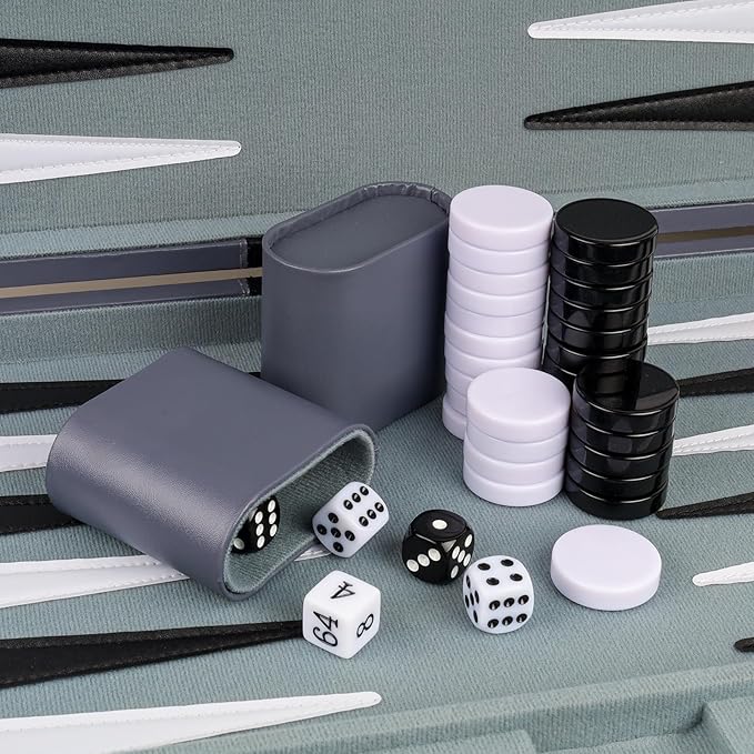 Backgammon Set 2 Players Classic Backgammon Sets for Adults Board Game with PU Leather Case Portable and Travel Backgammon Set (Grey 18inch)